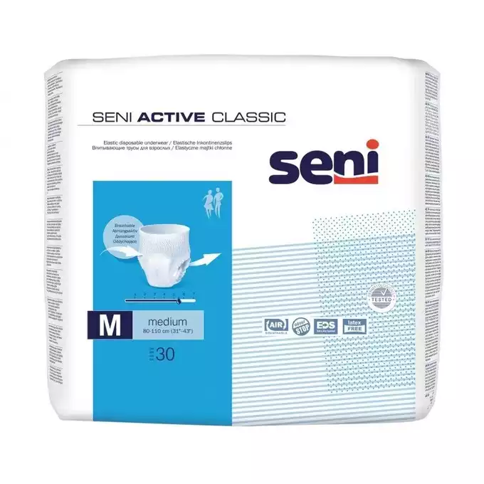 SENI ACTIVE CLASSIC, majtki chłonne zakładane jak bielizna, rozmiar M, obwód 80-110 cm, 10 sztuk (1)