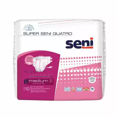 SUPER SENI QUATRO pieluchomajtki dla dorosłych na rzepy, rozmiar M,  obwód 75-110 cm, 10 sztuk