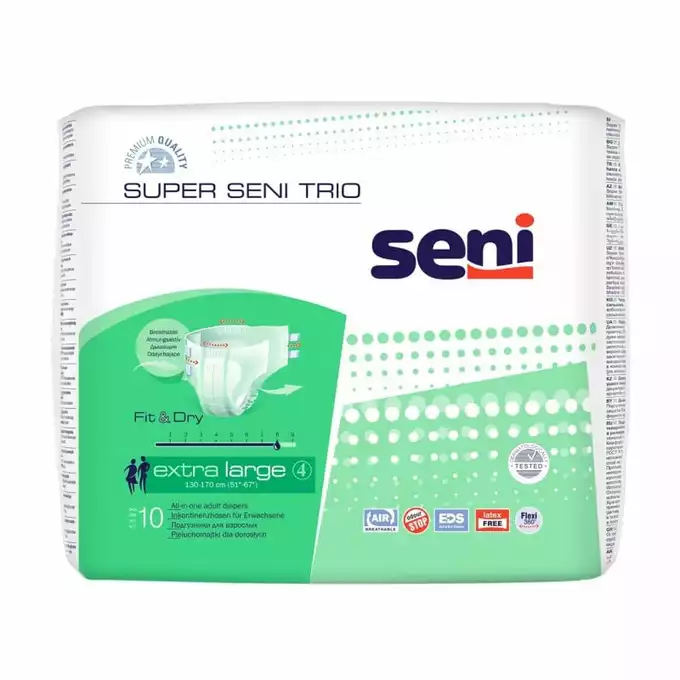 SUPER SENI TRIO pieluchomajtki dla dorosłych na rzepy, rozmiar S, obwód 55-80 cm, 10 sztuk (1)