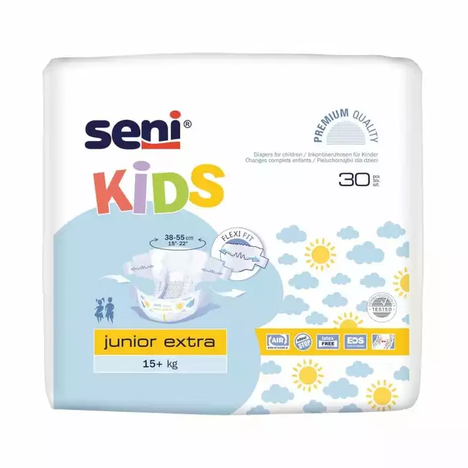 SUPER SENI PLUS pieluchomajtki dla dorosłych na rzepy, rozmiar S, obwód 55-80 cm, 30 sztuk (1)