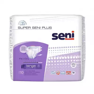 SUPER SENI PLUS pieluchomajtki dla dorosłych na rzepy, rozmiar XL, obwód 130-170 cm, 10 sztuk (1)