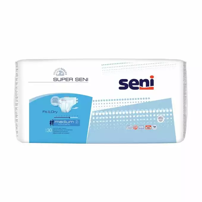 SUPER SENI pieluchomajtki dla dorosłych na rzepy, rozmiar S,  obwód 55-80 cm, 30 sztuk (1)