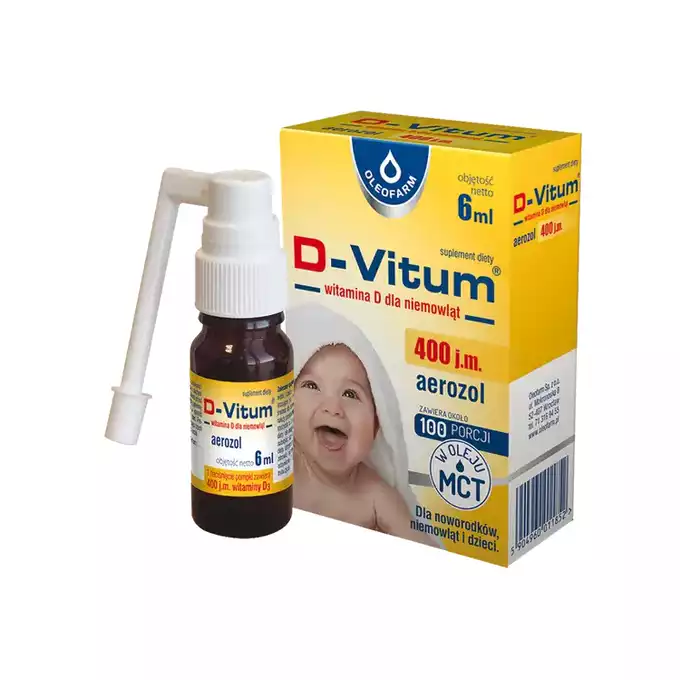 D-VITUM, witamina D dla niemowląt 400 j.m., aerozol do stosowania w jamie ustnej, 6 ml