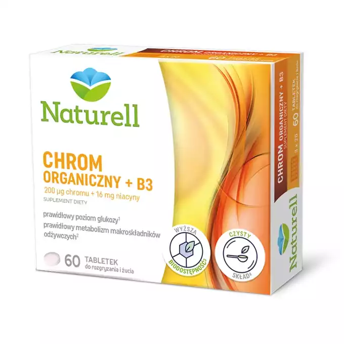 NATURELL CHROM ORGANICZNY + B3, tabletki do ssania, 60 szt.