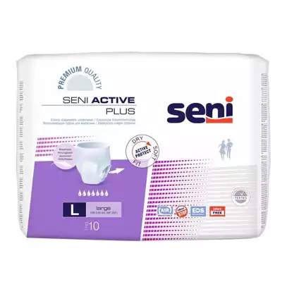SENI ACTIVE PLUS, majtki chłonne zakładane jak bielizna, rozmiar L, obwód 100-135 cm, 10 sztuk