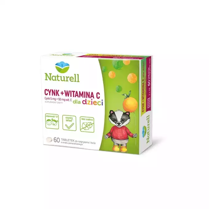 NATURELL  CYNK + WITAMINA C DLA DZIECI, tabletki do żucia, 60 szt.