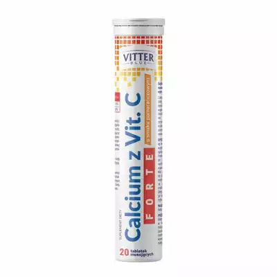 VITTER BLUE, calcium forte z vit. c, tabletki musujące, smak pomarańczowy, 20 szt.