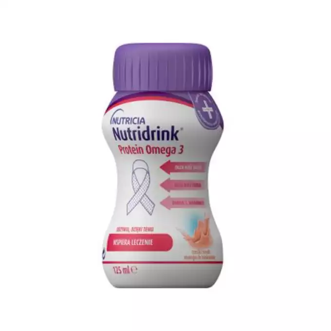 NUTRIDRINK PROTEIN OMEGA 3, smak mango-brzoskwinia, płyn, 4 butelki x 125 ml