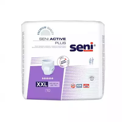 SENI ACTIVE PLUS, majtki chłonne zakładane jak bielizna, rozmiar XL, obwód 120-160 cm, 10 szt. (1)
