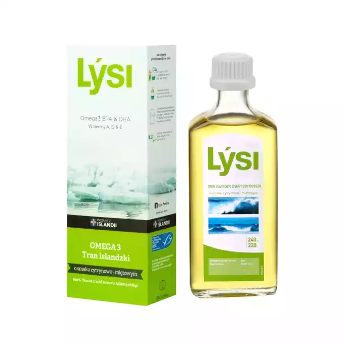 LYSI tran islandzki o smaku cytrynowo miętowym, olej 240ml