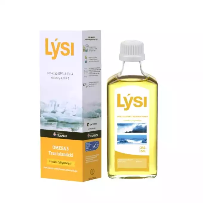 LYSI tran islandzki o smaku cytrynowym, olej 240ml