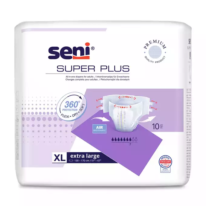 SENI SUPER PLUS, pieluchomajtki, rozmiar XL, 130-170 cm, 10 szt.