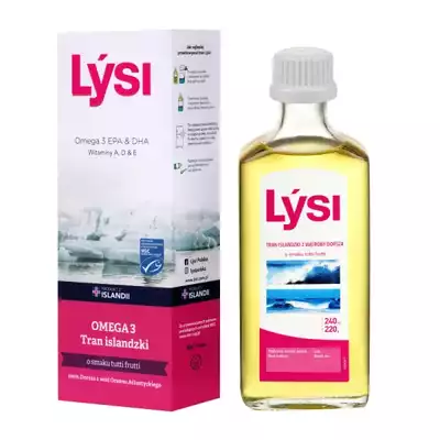 LYSI tran islandzki o smaku tutti frutti, płyn doustny, 240ml