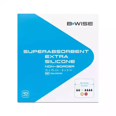 BWISE, Opatrunek extra superchłonny z sylikonem / Superabsorbent extra silicone non border, 10 x 20 cm, 10 szt (1)