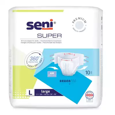 SENI SUPER, pieluchomajtki, rozmiar L, obwód 100-150 cm, 10 sztuk