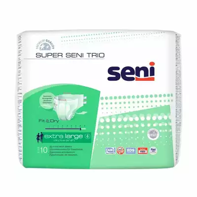 SUPER SENI TRIO pieluchomajtki dla dorosłych na rzepy, rozmiar S, obwód 55-80 cm, 10 sztuk (1)