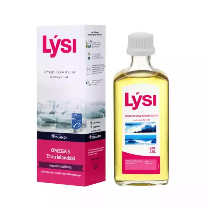 LYSI tran islandzki o smaku tutti frutti, płyn doustny, 240ml